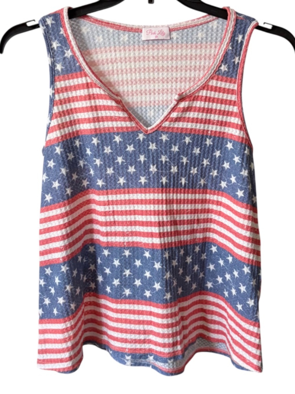 Pink Lily American flag-themed waffle knit tank top